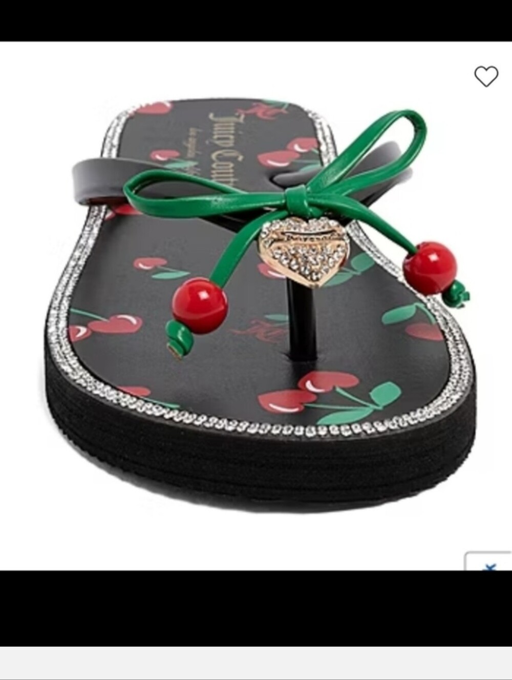 Juicy Couture 🍒Cherry Bow Thong Sandal in Black and Green Size 7 NWT - Picture 2 of 6